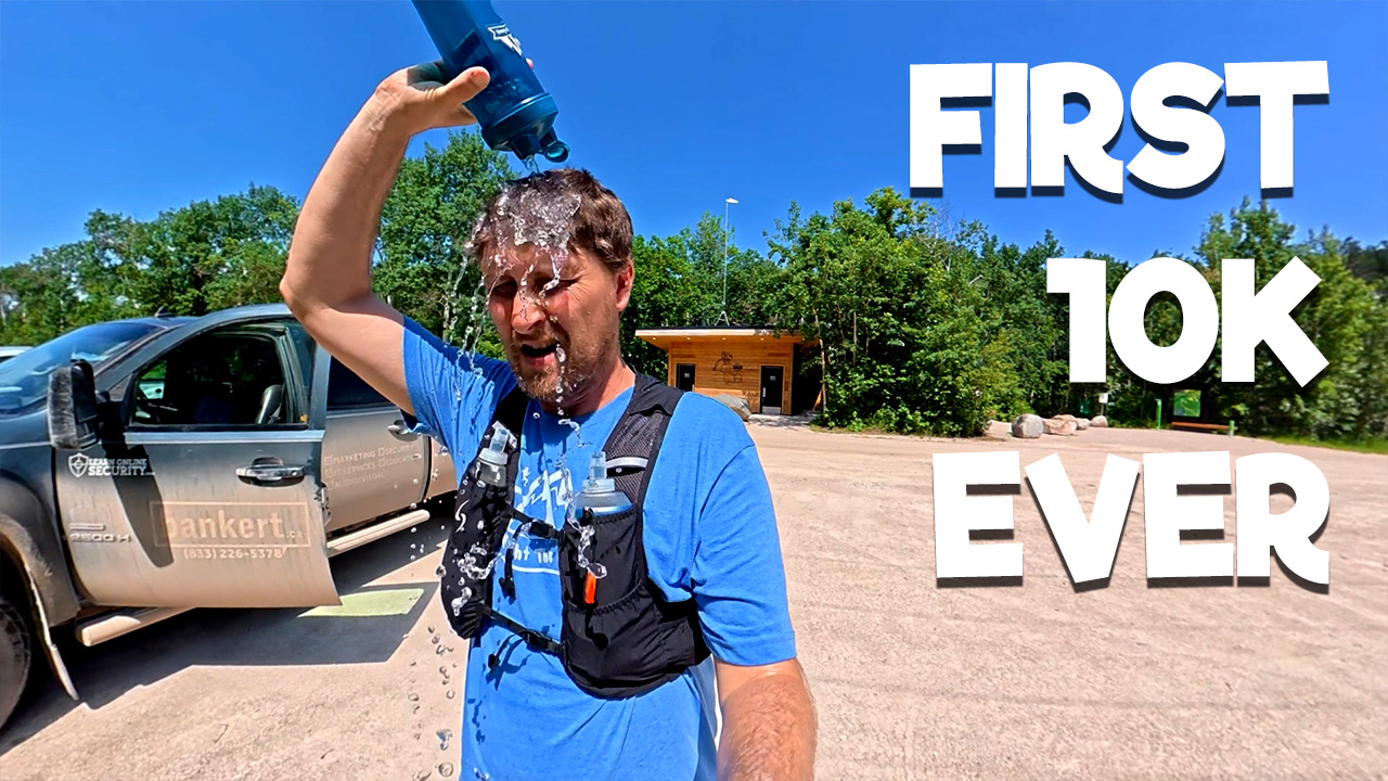 Richard dumping water on his head. First 10K Ever!